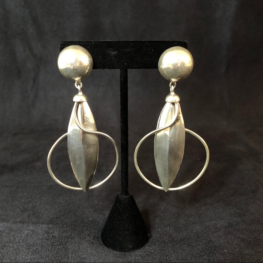 Vintage Sterling Silver Mod Statement Earrings - image 1